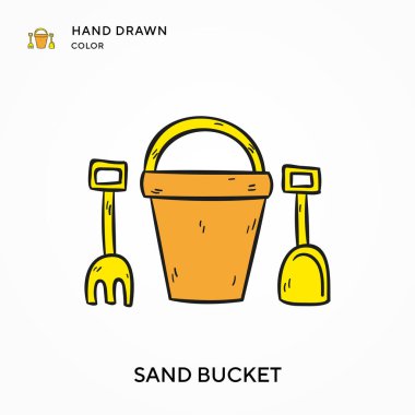Kum kovası El renkli simge çizdi. Modern vektör illüstrasyon kavramları. Düzenlemesi ve kişiselleştirmesi kolay
