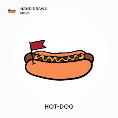 Hot-dog Hand renkli simge çizdi. Modern vektör illüstrasyon kavramları. Düzenlemesi ve kişiselleştirmesi kolay
