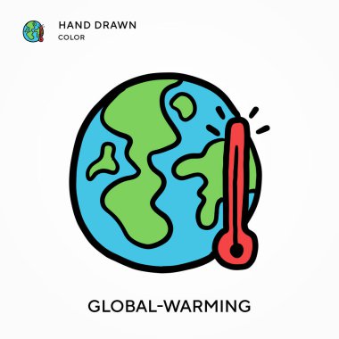 Küresel Isınan El renk simgesi çizdi. Modern vektör illüstrasyon kavramları. Düzenlemesi ve kişiselleştirmesi kolay