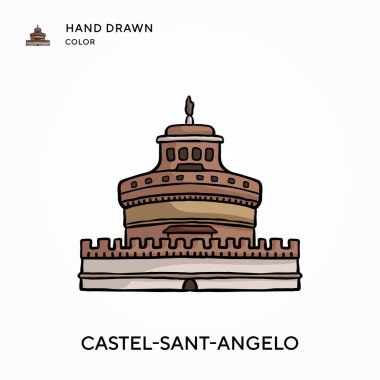 Castel-sant-angelo Hand renk ikonu çizdi. Modern vektör illüstrasyon kavramları. Düzenlemesi ve kişiselleştirmesi kolay