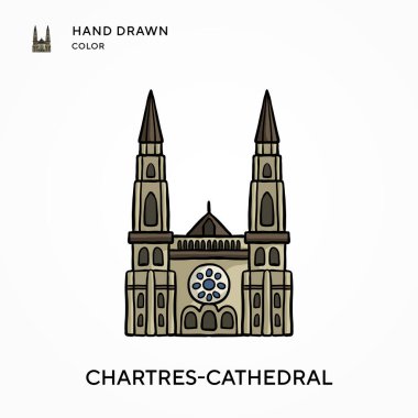 Chartres-Katedral Hand renkli simge çizdi. Modern vektör illüstrasyon kavramları. Düzenlemesi ve kişiselleştirmesi kolay