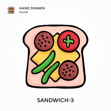 Sandviç-3 El çizilmiş renk simgesi. Modern vektör illüstrasyon kavramları. Düzenlemesi ve kişiselleştirmesi kolay