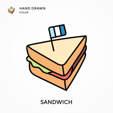 Sandviç El renkli simge çizdi. Modern vektör illüstrasyon kavramları. Düzenlemesi ve kişiselleştirmesi kolay
