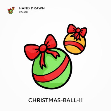 Noel topu 11. El çizilmiş renk simgesi. Modern vektör illüstrasyon kavramları. Düzenlemesi ve kişiselleştirmesi kolay