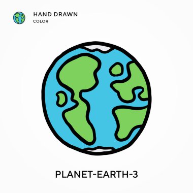Gezegen-Dünya-3 El renkli simge çizdi. Modern vektör illüstrasyon kavramları. Düzenlemesi ve kişiselleştirmesi kolay