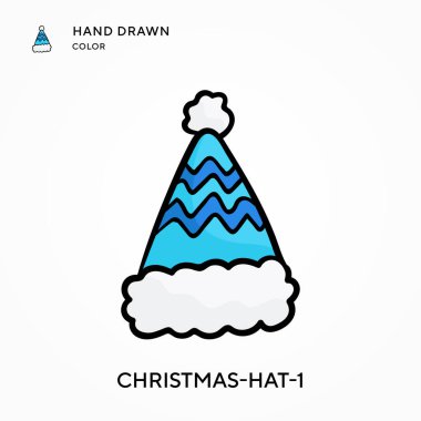 Noel şapkası-1 El çizimi renk simgesi. Modern vektör illüstrasyon kavramları. Düzenlemesi ve kişiselleştirmesi kolay