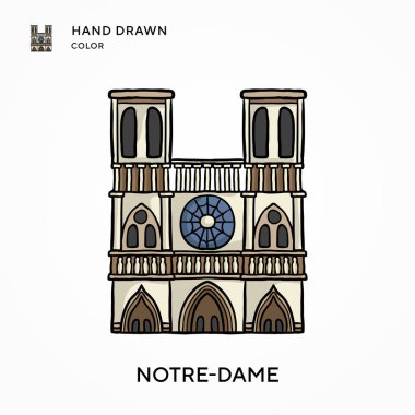 Notre-dame Hand renk simgesi çizdi. Modern vektör illüstrasyon kavramları. Düzenlemesi ve kişiselleştirmesi kolay