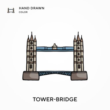 Tower-bridge Hand renk simgesi çizdi. Modern vektör illüstrasyon kavramları. Düzenlemesi ve kişiselleştirmesi kolay
