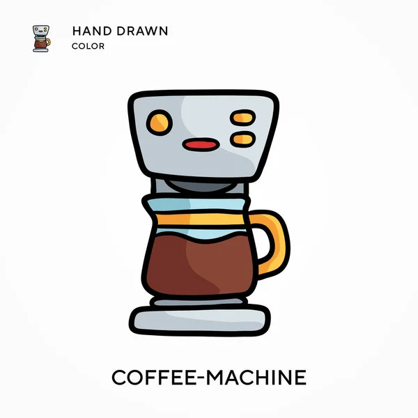 Coffee Machine Hand Drawn Color Icon Modern Vector Illustration Concepts — Stock Vector