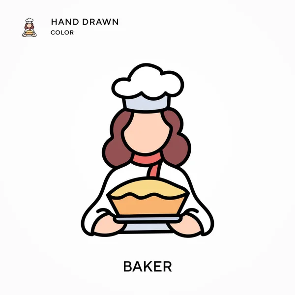 Baker Icona Colori Disegnata Mano Concetti Moderni Illustrazione Vettoriale Facile — Vettoriale Stock