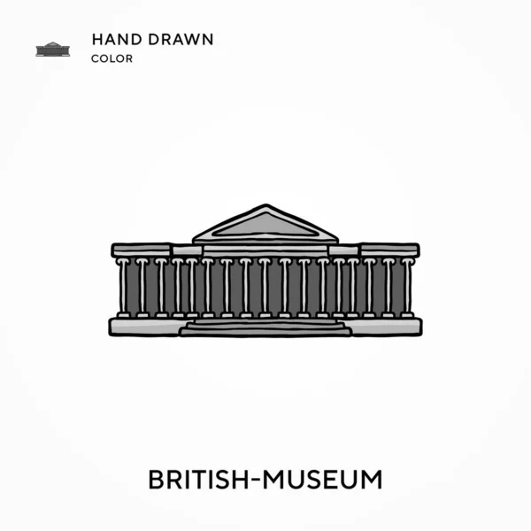 Britské Muzeum Ručně Kreslené Barevné Ikony Moderní Vektorové Ilustrační Koncepce — Stockový vektor