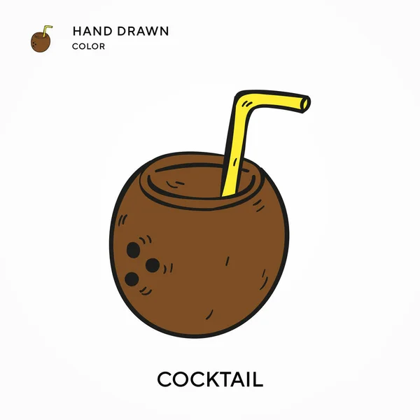 Cocktail Hand Drawn Color Icon Modern Vector Illustration Concepts Easy — Stock Vector