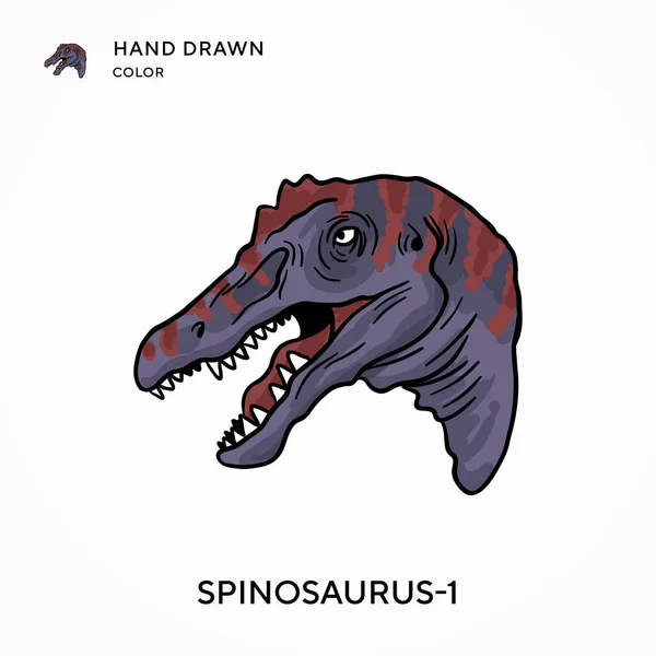 Spinosaurus Icône Couleur Dessinée Main Concepts Modernes Illustration Vectorielle Facile — Image vectorielle