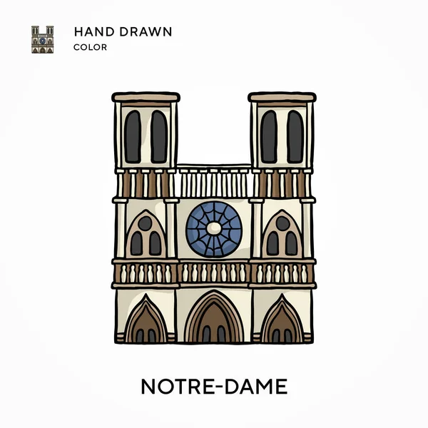 Notre-dame Hand renk simgesi çizdi. Modern vektör illüstrasyon kavramları. Düzenlemesi ve kişiselleştirmesi kolay