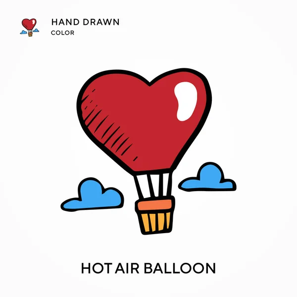 Horkovzdušný Balón Ručně Kreslené Barevné Ikony Moderní Vektorové Ilustrační Koncepce — Stockový vektor
