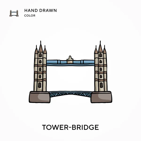 Tower Bridge Ručně Kreslená Barevná Ikona Moderní Vektorové Ilustrační Koncepce — Stockový vektor