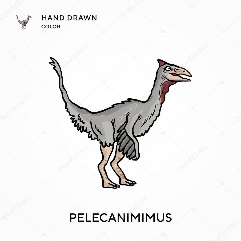 Pelecanimimus Hand drawn color icon. Modern vector illustration concepts. Easy to edit and customize