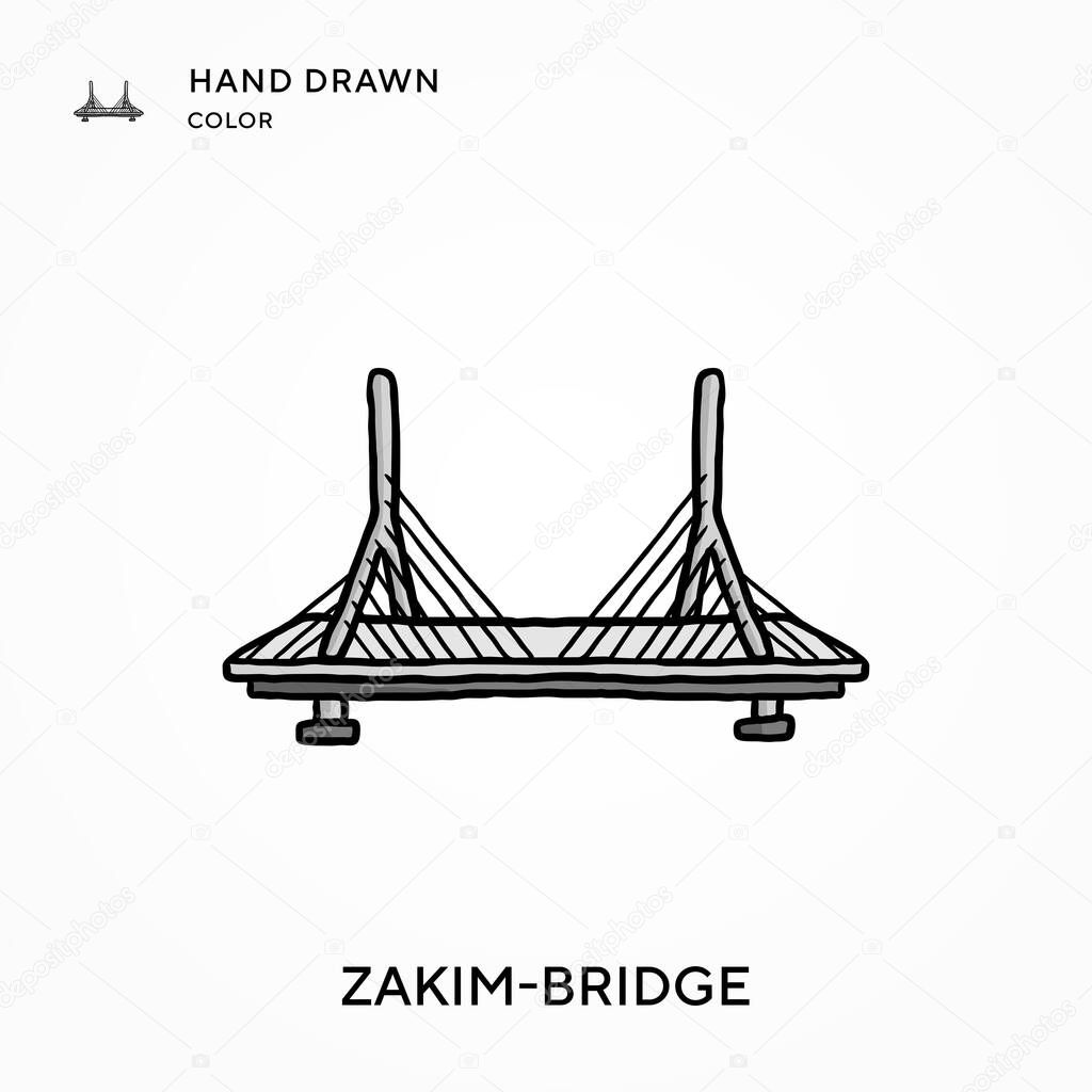 Zakim-bridge Hand drawn color icon. Modern vector illustration concepts. Easy to edit and customize
