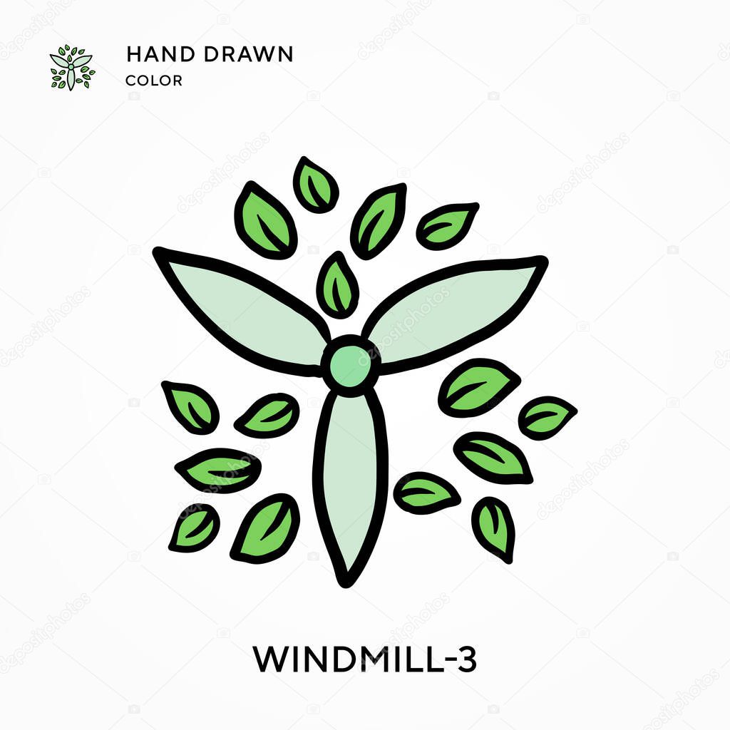 Windmill-3 Hand drawn color icon. Modern vector illustration concepts. Easy to edit and customize