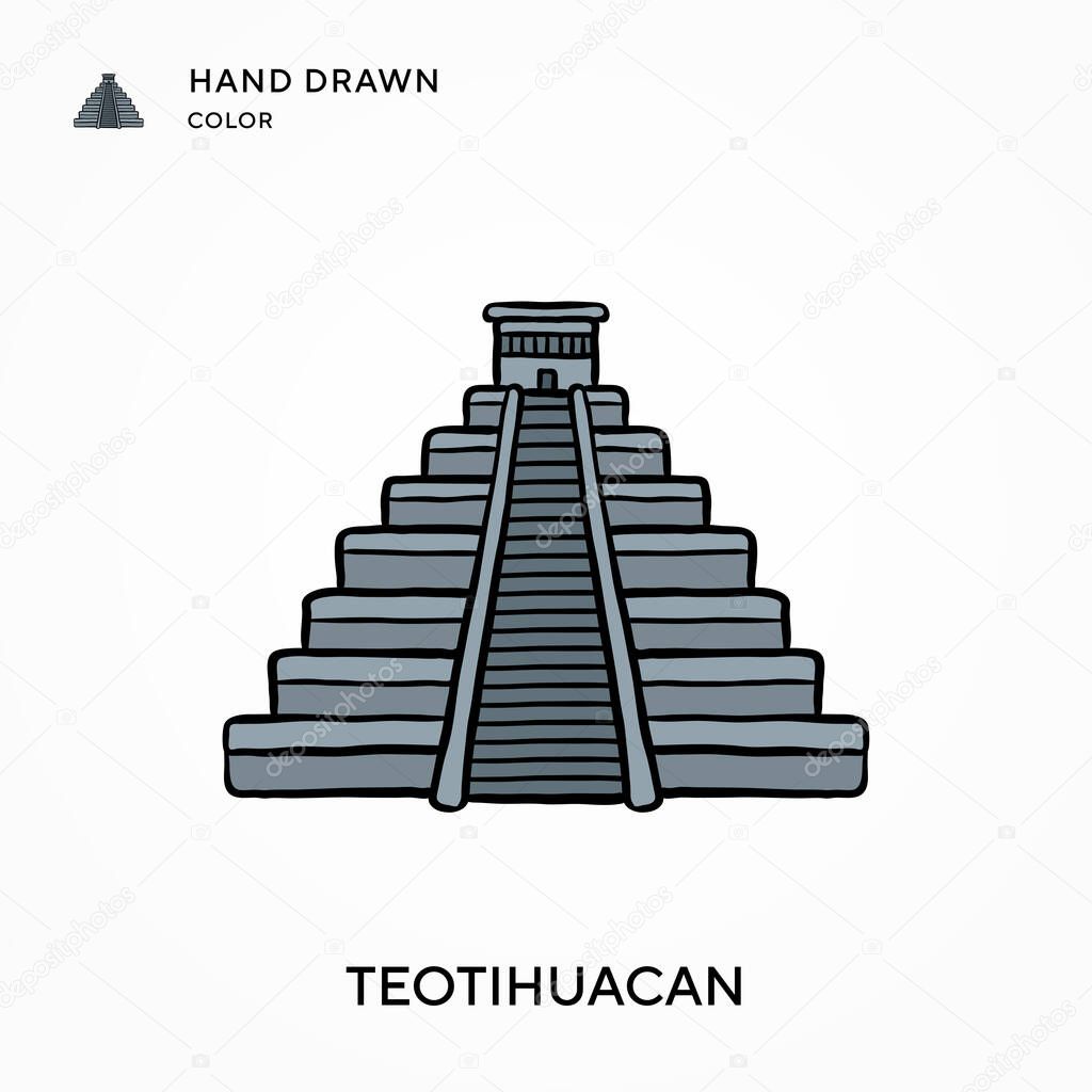 Teotihuacan Hand drawn color icon. Modern vector illustration concepts. Easy to edit and customize