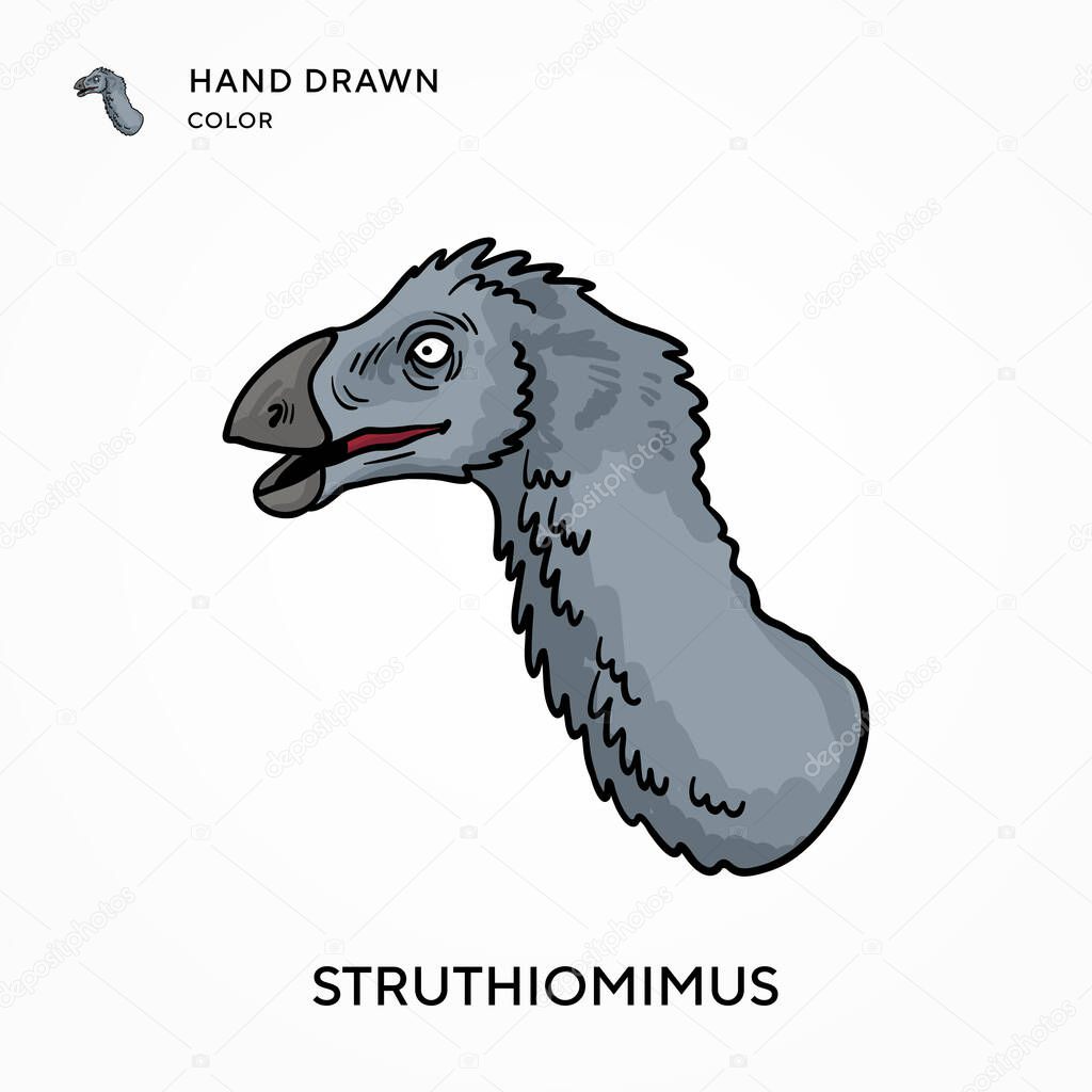 Struthiomimus Hand drawn color icon. Modern vector illustration concepts. Easy to edit and customize