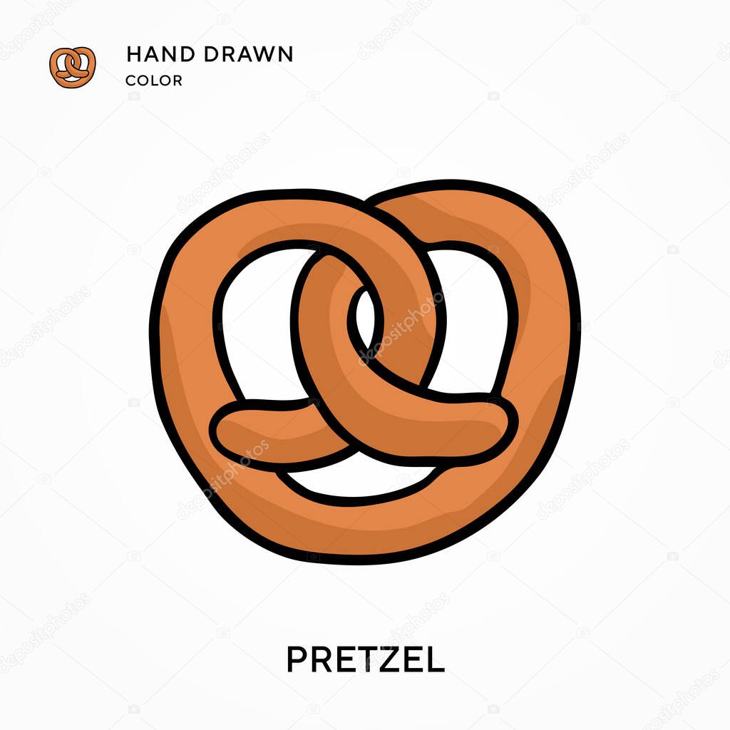 Pretzel Hand drawn color icon. Modern vector illustration concepts. Easy to edit and customize