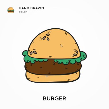 Burger Hand renkli simge çizdi. Modern vektör illüstrasyon kavramları. Düzenlemesi ve kişiselleştirmesi kolay