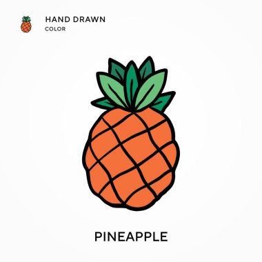 Ananas El renkli simge çizdi. Modern vektör illüstrasyon kavramları. Düzenlemesi ve kişiselleştirmesi kolay