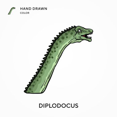 Diplodocus Hand renkli simge çizdi. Modern vektör illüstrasyon kavramları. Düzenlemesi ve kişiselleştirmesi kolay