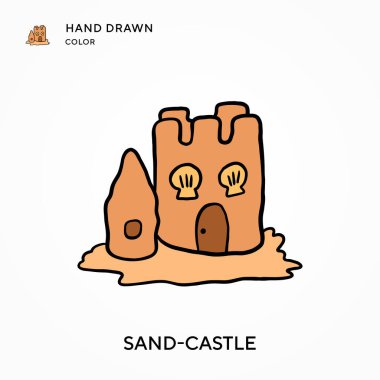 Kumdan kale eli renkli simge çizdi. Modern vektör illüstrasyon kavramları. Düzenlemesi ve kişiselleştirmesi kolay