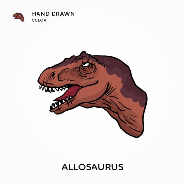 Allosaurus Hand renk simgesi çizdi. Modern vektör illüstrasyon kavramları. Düzenlemesi ve kişiselleştirmesi kolay