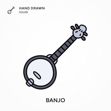 Banjo Hand renk simgesi çizdi. Modern vektör illüstrasyon kavramları. Düzenlemesi ve kişiselleştirmesi kolay