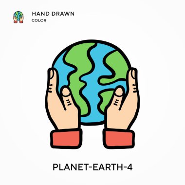 Gezegen-Dünya-4 El renkli simge çizdi. Modern vektör illüstrasyon kavramları. Düzenlemesi ve kişiselleştirmesi kolay