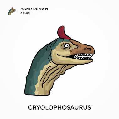 Cryolophosaurus Hand renkli simge çizdi. Modern vektör illüstrasyon kavramları. Düzenlemesi ve kişiselleştirmesi kolay