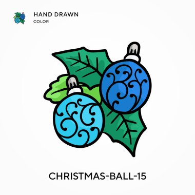 Noel topu 15 El çizilmiş renk simgesi. Modern vektör illüstrasyon kavramları. Düzenlemesi ve kişiselleştirmesi kolay