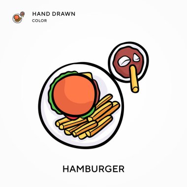 Hamburger El renkli ikon çizdi. Modern vektör illüstrasyon kavramları. Düzenlemesi ve kişiselleştirmesi kolay