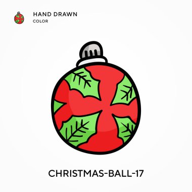 Noel topu-17 El çizilmiş renk simgesi. Modern vektör illüstrasyon kavramları. Düzenlemesi ve kişiselleştirmesi kolay