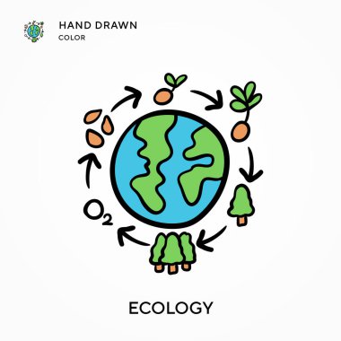Ekoloji El renk simgesi çizdi. Modern vektör illüstrasyon kavramları. Düzenlemesi ve kişiselleştirmesi kolay