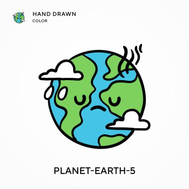 Gezegen-Dünya-5 El renkli simge çizdi. Modern vektör illüstrasyon kavramları. Düzenlemesi ve kişiselleştirmesi kolay