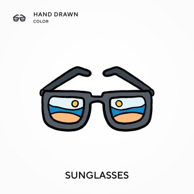 Güneş Gözlüğü El renkli simge çizdi. Modern vektör illüstrasyon kavramları. Düzenlemesi ve kişiselleştirmesi kolay