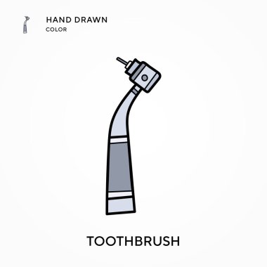 Diş fırçası El renk simgesi çizdi. Modern vektör illüstrasyon kavramları. Düzenlemesi ve kişiselleştirmesi kolay