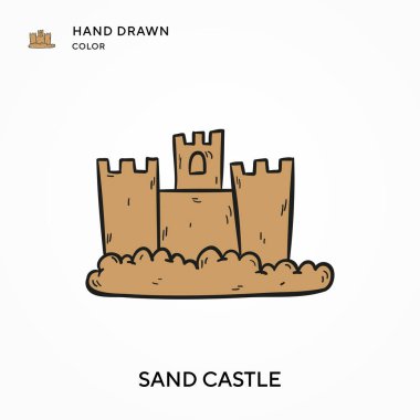Kum Kalesi El renkli simge çizdi. Modern vektör illüstrasyon kavramları. Düzenlemesi ve kişiselleştirmesi kolay