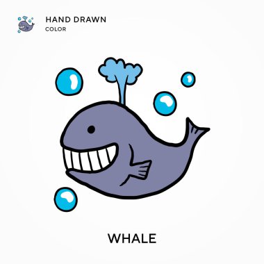 Balina El renkli simge çizdi. Modern vektör illüstrasyon kavramları. Düzenlemesi ve kişiselleştirmesi kolay