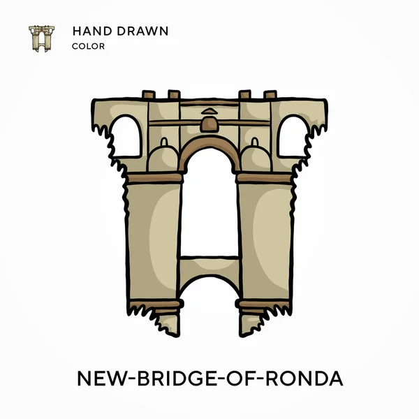 New Bridge Ronda Ícone Cor Desenhado Mão Conceitos Modernos Ilustração — Vetor de Stock