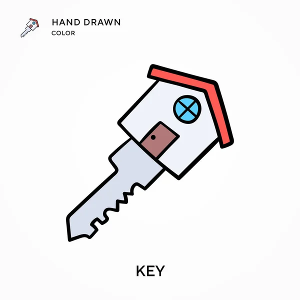 Key Hand Drawn Color Icon Modern Vector Illustration Concepts Easy — Stock Vector