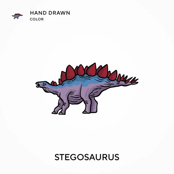 Stegosaurus Kézzel Rajzolt Színes Ikon Modern Vektor Illusztráció Fogalmak Könnyű — Stock Vector