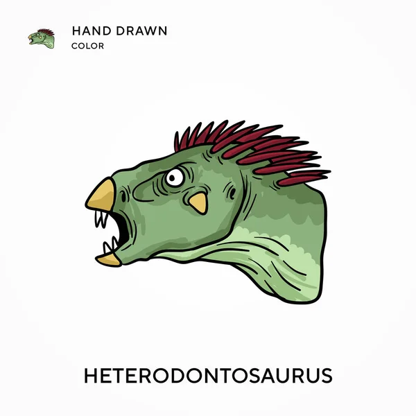 Heterodontosaurus Icône Couleur Dessinée Main Concepts Modernes Illustration Vectorielle Facile — Image vectorielle