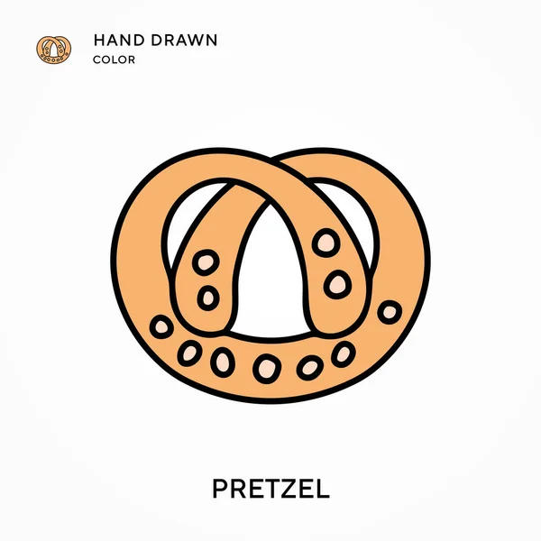 Pretzel Hand Drawn Color Icon Modern Vector Illustration Concepts Easy — Stock Vector