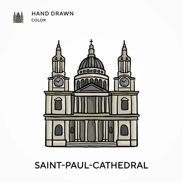 Saint Paul Katedrála Ručně Kreslené Barevné Ikony Moderní Vektorové Ilustrační — Stockový vektor