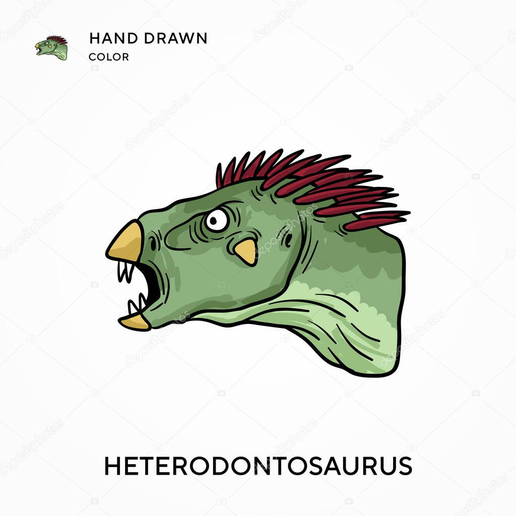 Heterodontosaurus Hand drawn color icon. Modern vector illustration concepts. Easy to edit and customize